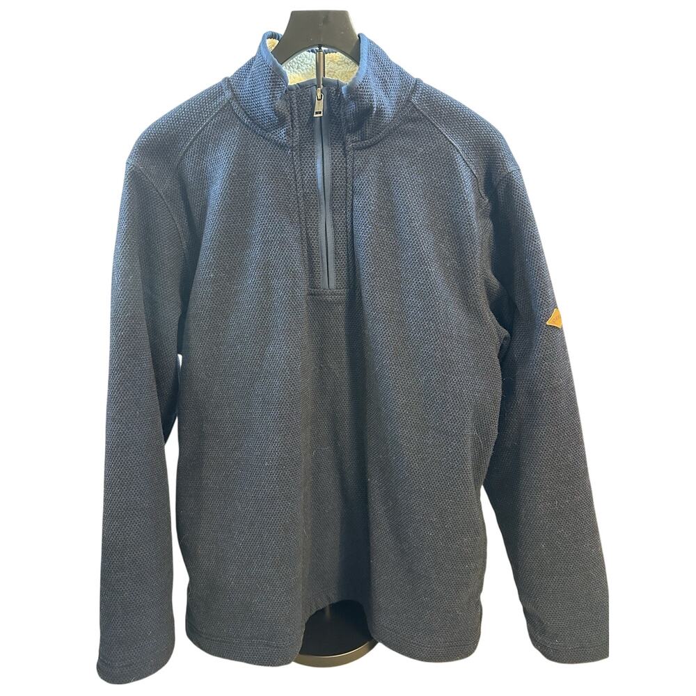 Orvis Sherpa Lined Quarter Zip Pullover Sweater Fleece Navy Blue Mens Large